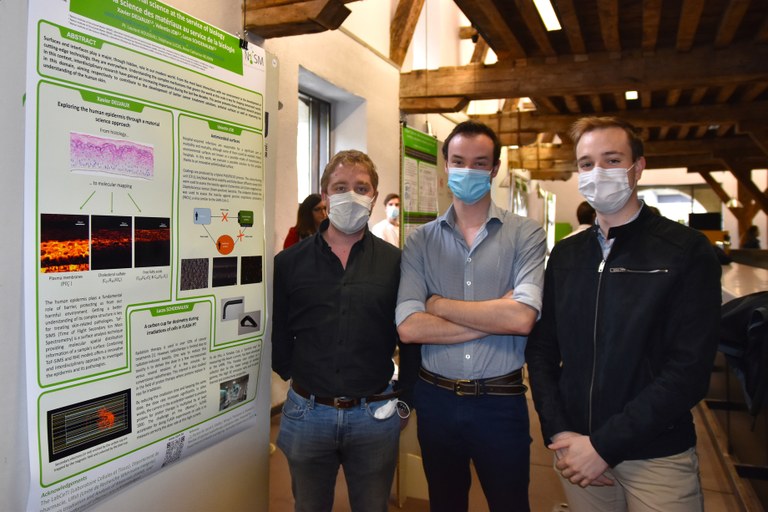 Lucas SCHOENAUEN, Valentin JOB, and Xavier DELVAUX with SICN pole poster